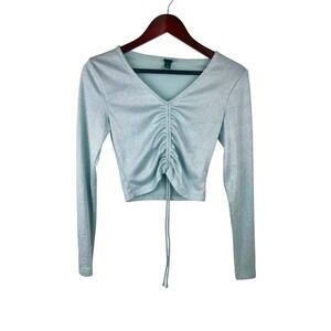 Y2K 90s Womens Top Sz S Icy Blue Fairy Grunge Sparkle Whimsigoth Stretchy Angel‎